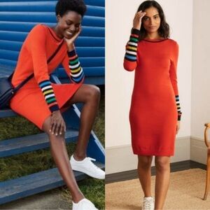 Boden Rainbow Stripe Alba Sweater Dress Red Orange US sz 4